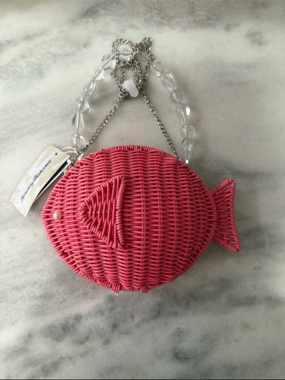 Viral Tik Tok Tommy Bahama Wicker Woven Pink Fish Shaped purse- New